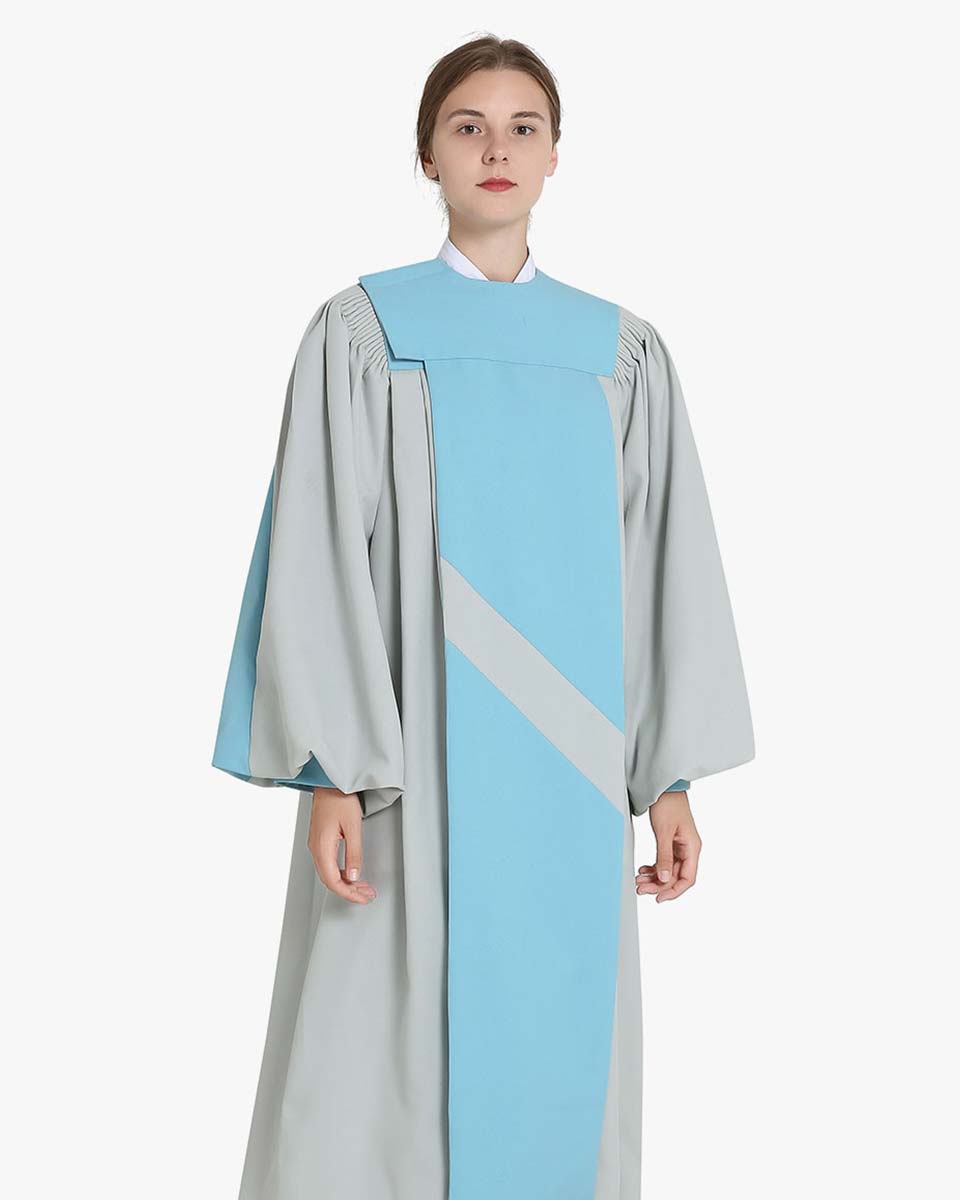 church choir dress design White robe with v- neck and open sleeves church choir gown