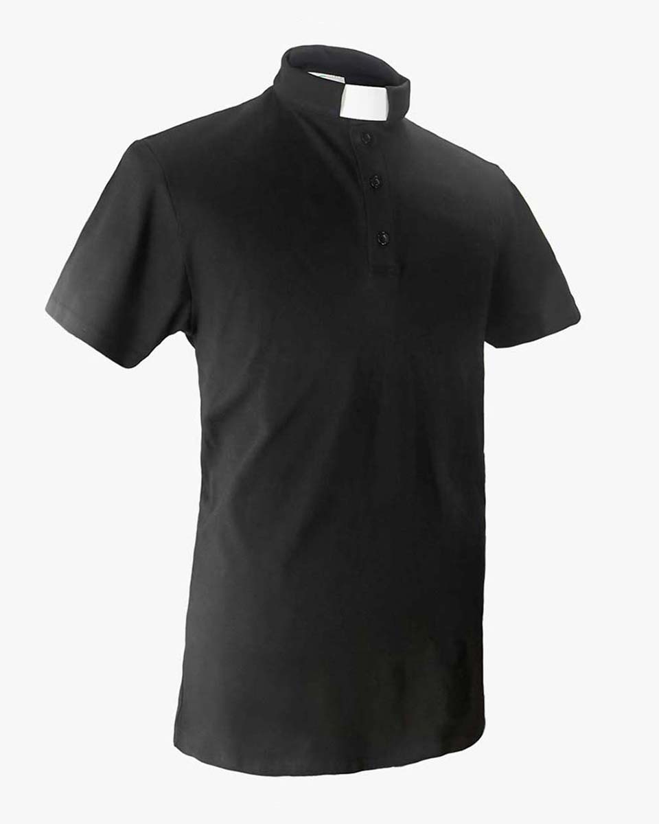 Men's Short-sleeved Tab Collar Clergy Polo Shirts - Black