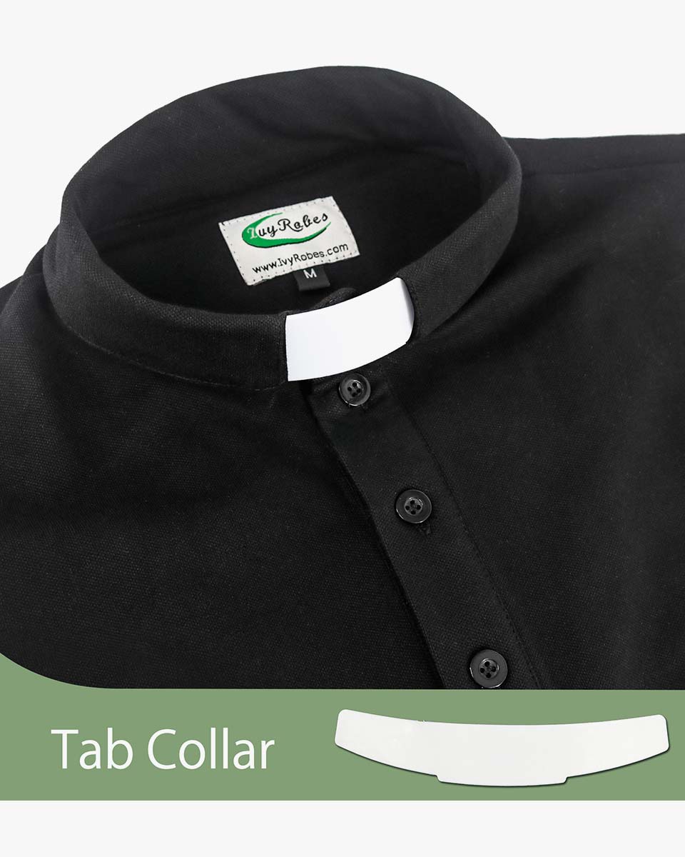 Men's Short-sleeved Tab Collar Clergy Polo Shirts - Black