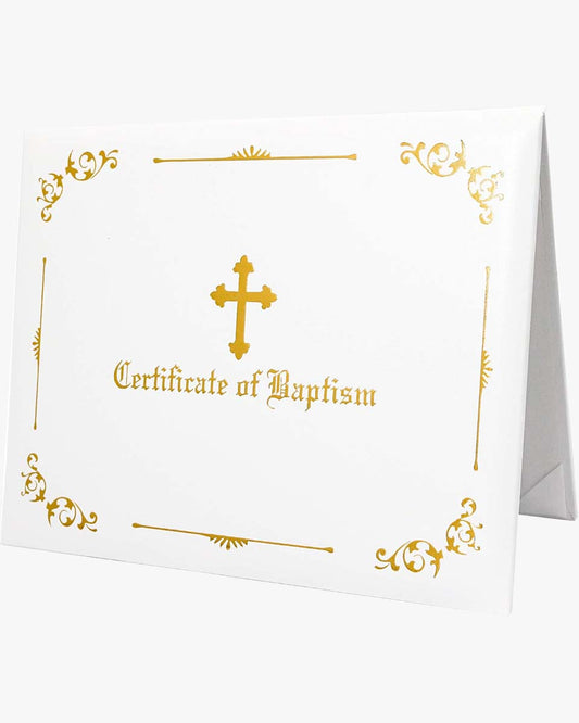White Baptism Certificate Cover for 8.5x11 Imprinted Padded Certificate