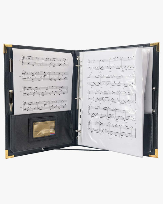 Music Binder Choir Folder Black Leather with 3 Ring Blinder 12.5″ x 10″