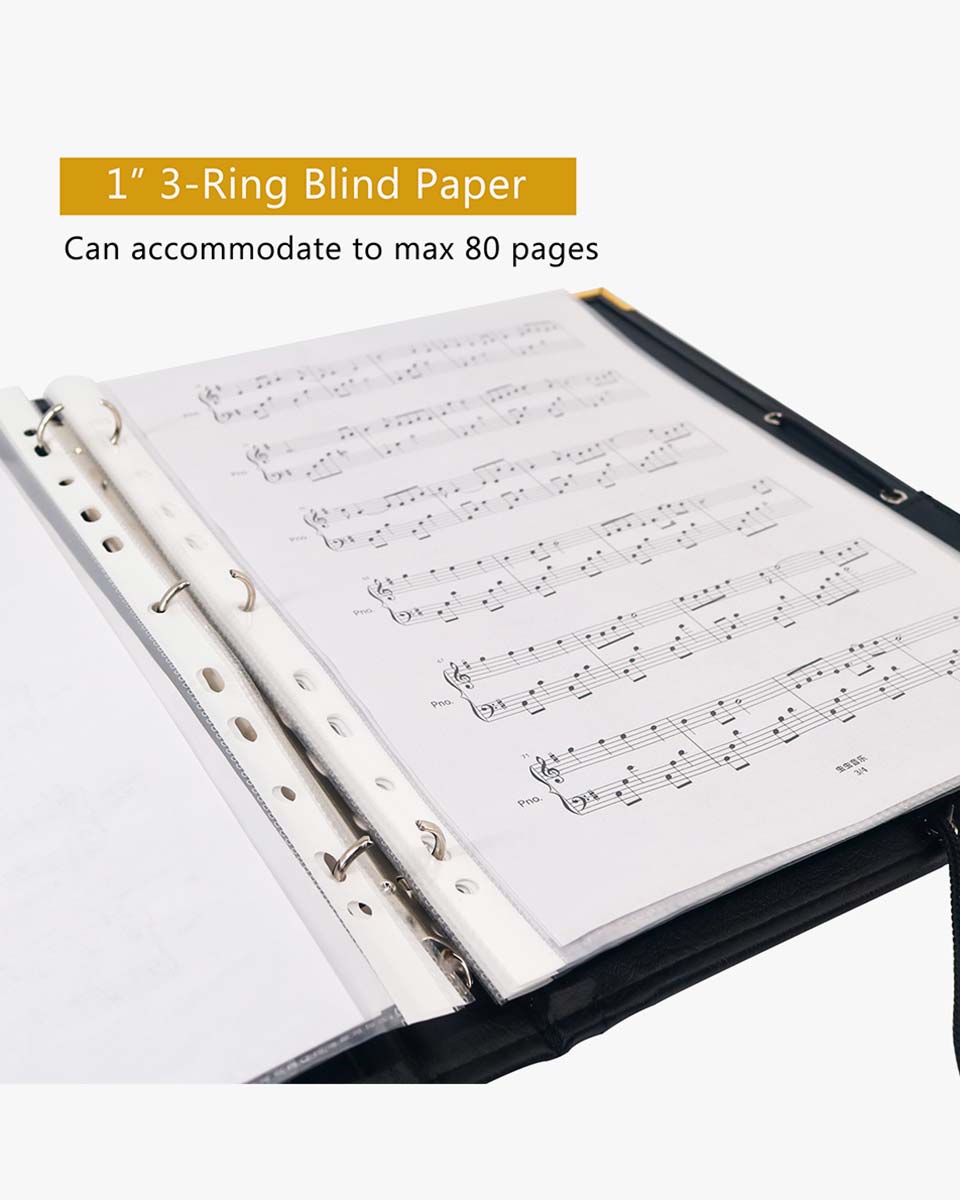 Music Binder Choir Folder Black Leather with 3 Ring Blinder 12.5″ x 10″