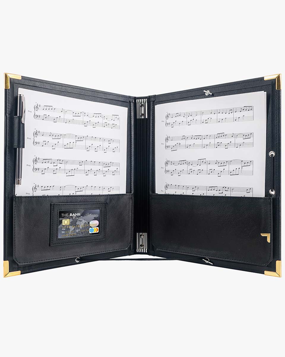 Music Binder Choir Folder Black Leather with Elastic Band 12.5″ x 10″