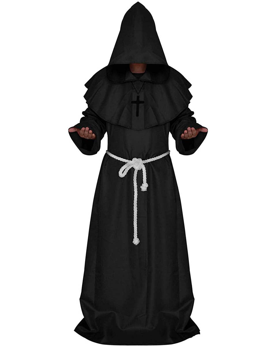 Medieval Gothic Hooded Monk Robes for Halloween Wizard Cosplay