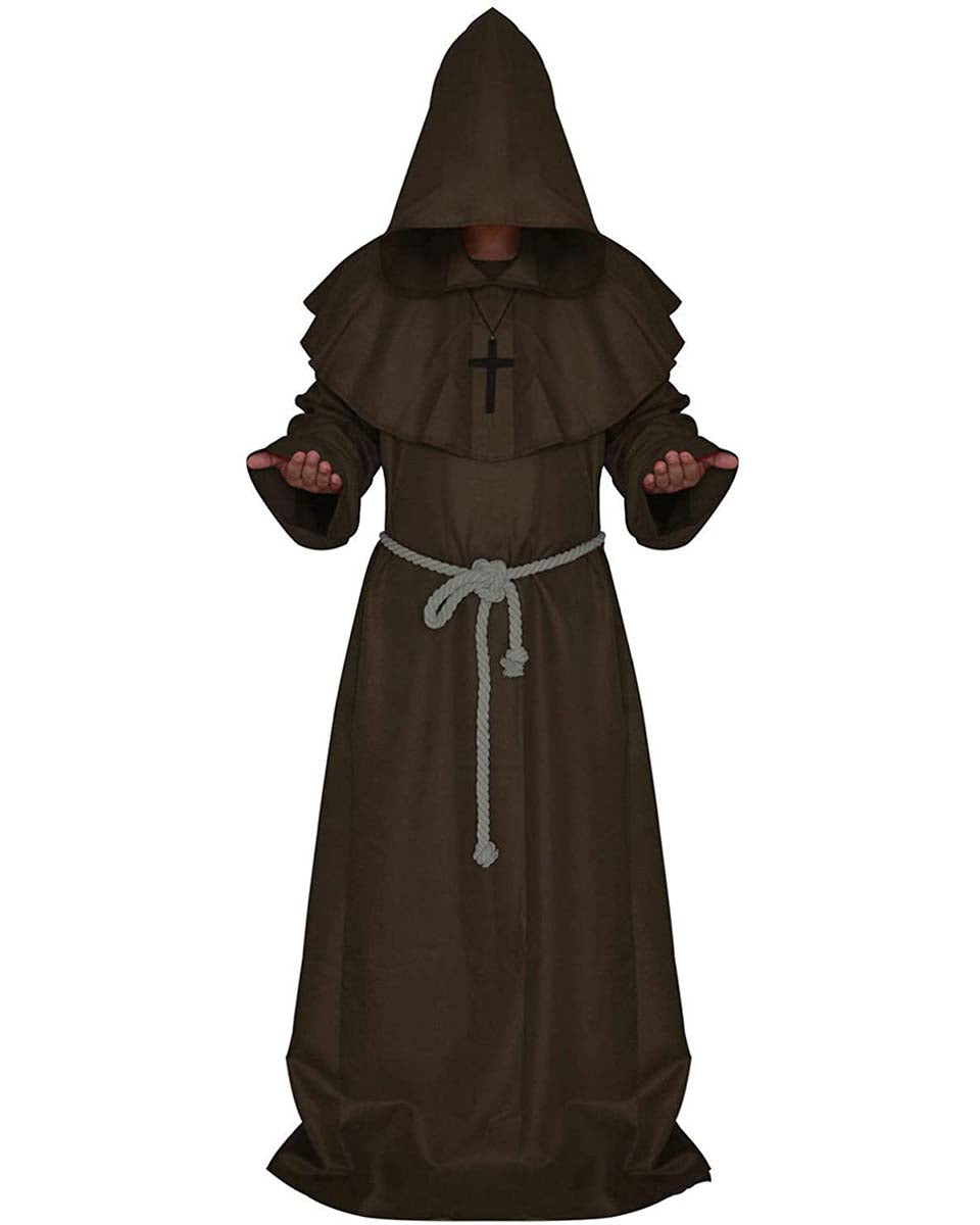 Medieval Gothic Hooded Monk Robes for Halloween Wizard Cosplay