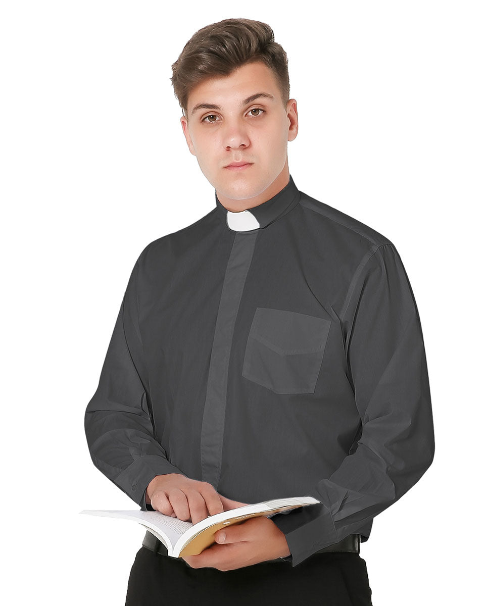 Men's Long-sleeved Tab Collar Clergy Shirt - 5 Colors Available