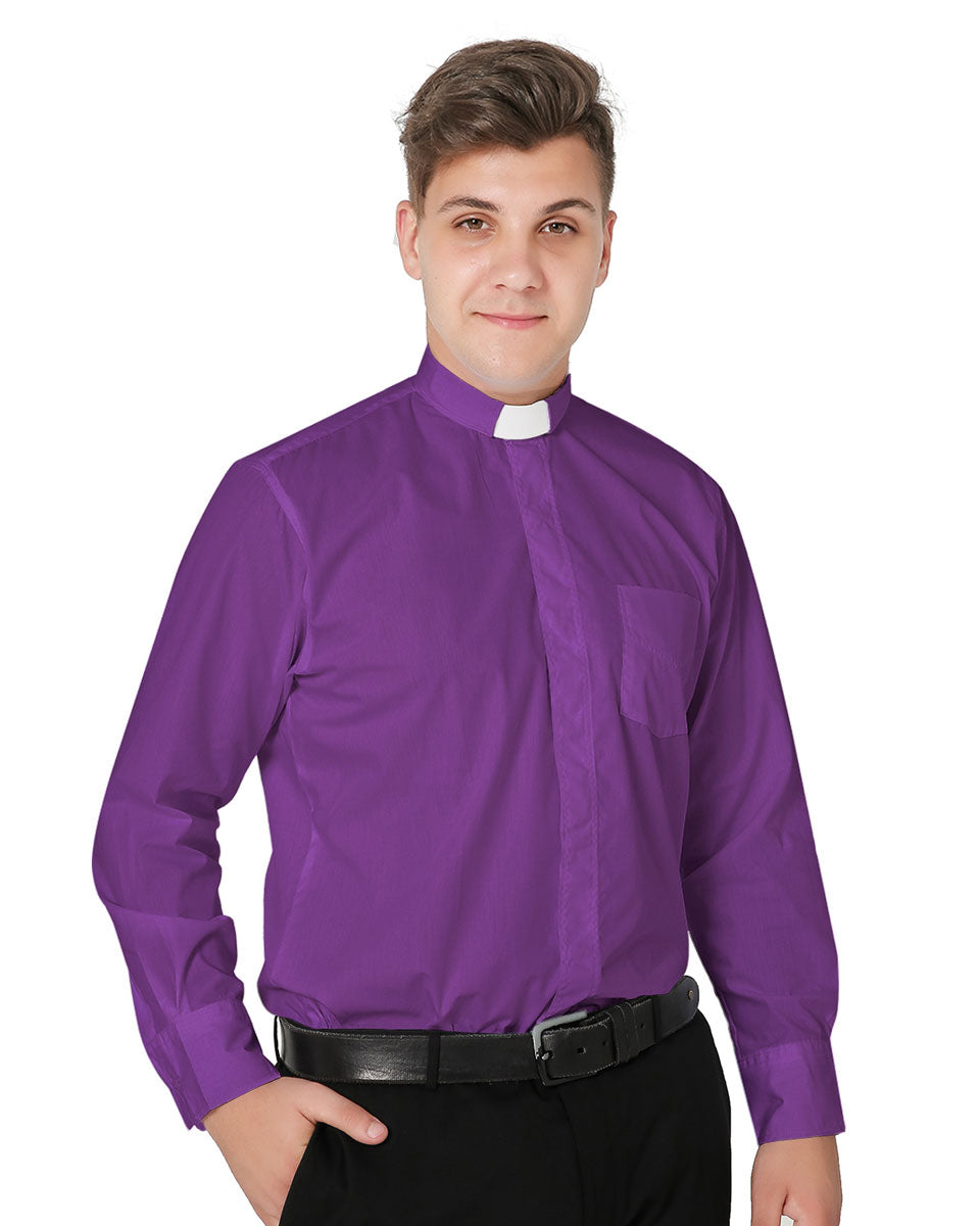 Men's Long-sleeved Tab Collar Clergy Shirt - 5 Colors Available