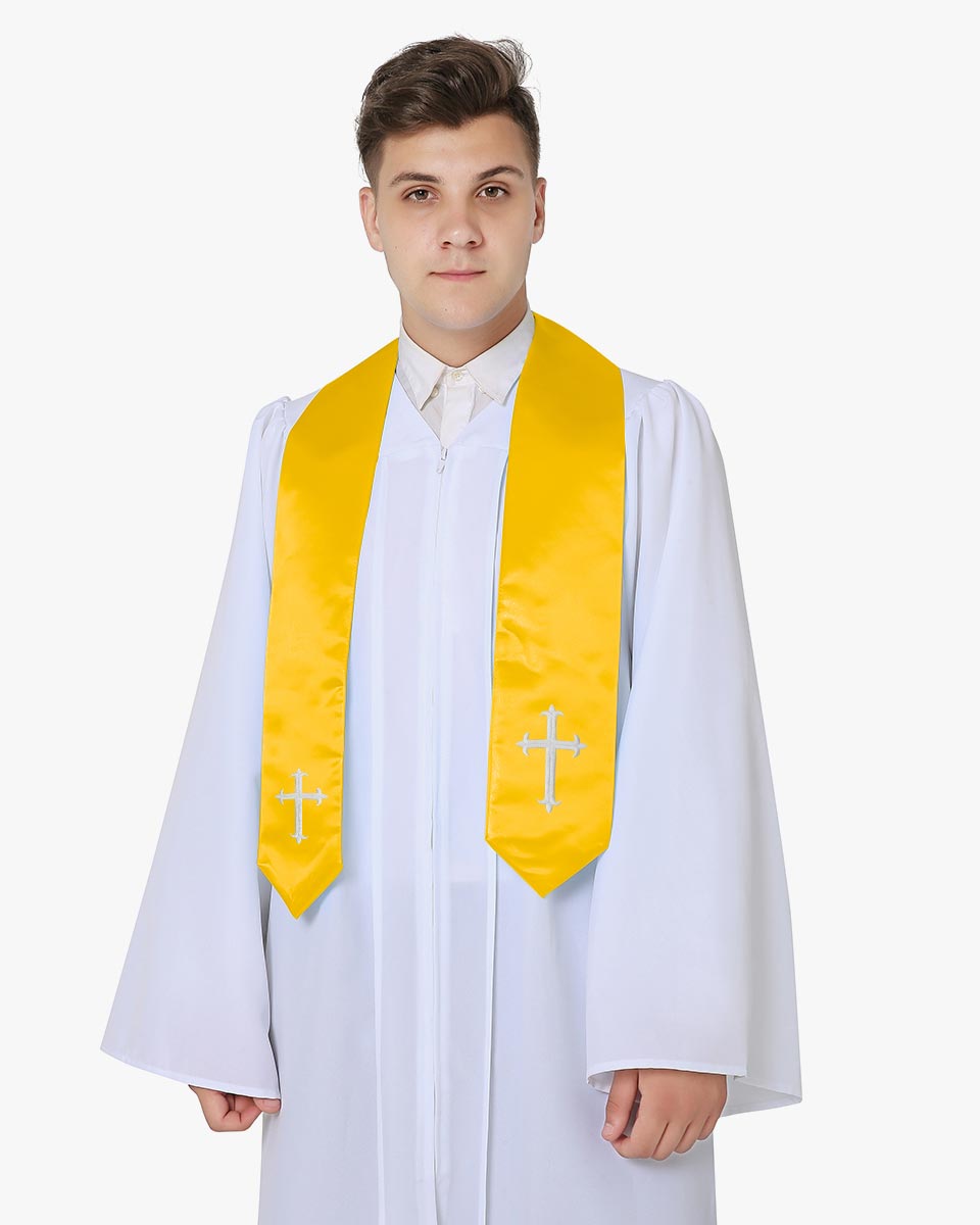 Traditional Choir Stole with Embroidery Cross - 5 Colors Available