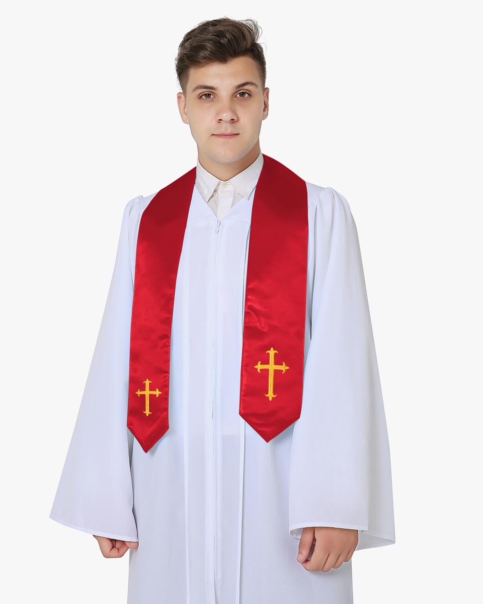 Traditional Choir Stole with Embroidery Cross - 5 Colors Available