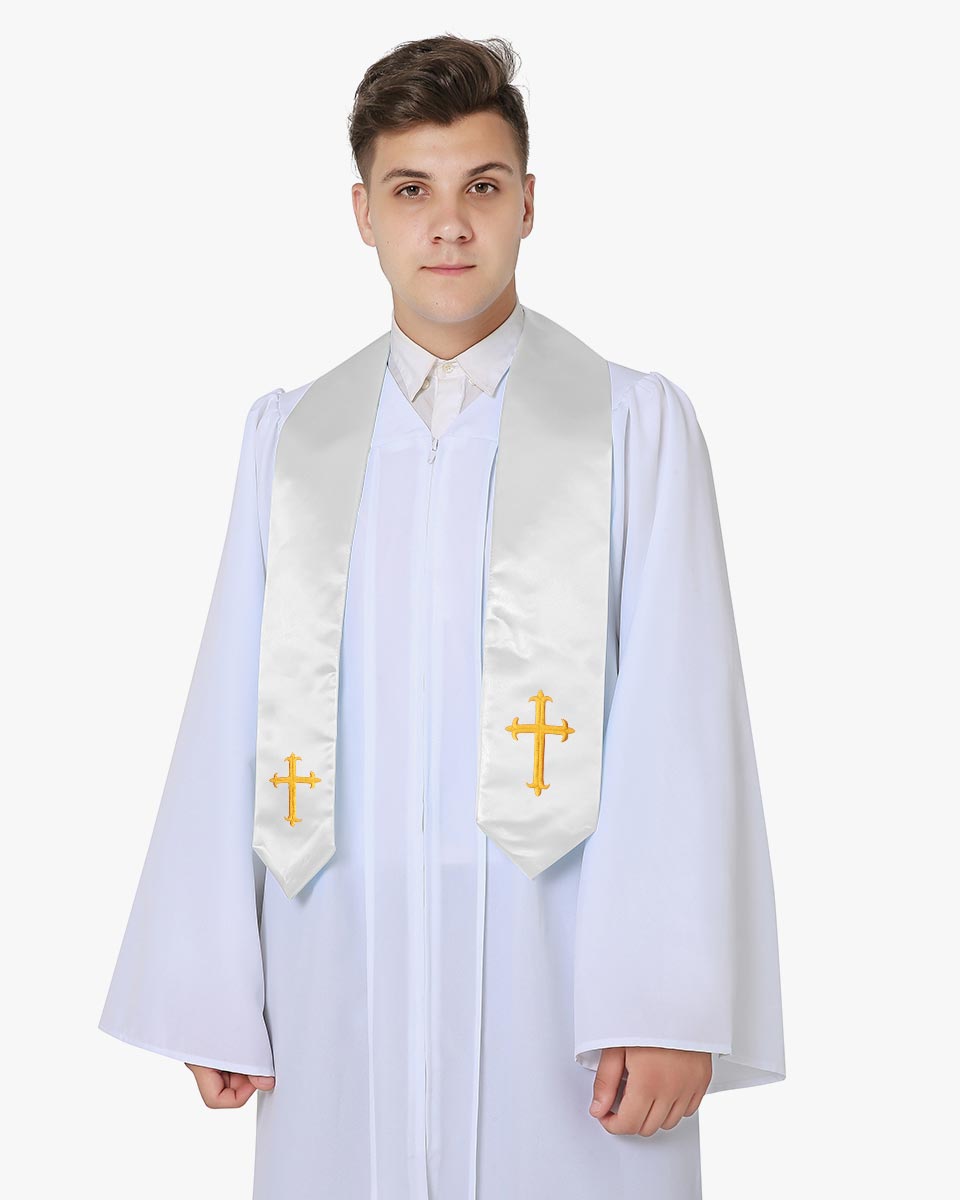 Traditional Choir Stole with Embroidery Cross - 5 Colors Available