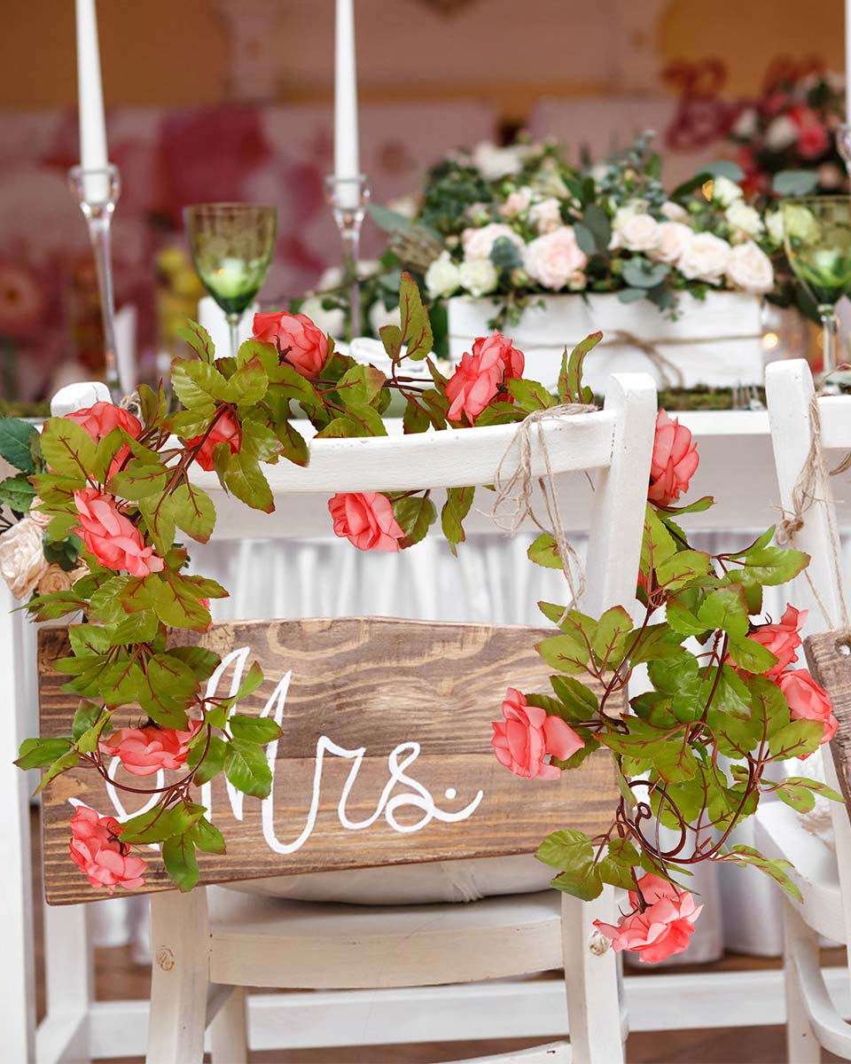 2 Strands of 14.5 Feet Artificial Rose Flower Garland Vines for Home Decor and DIY Indoor-Outdoor Party