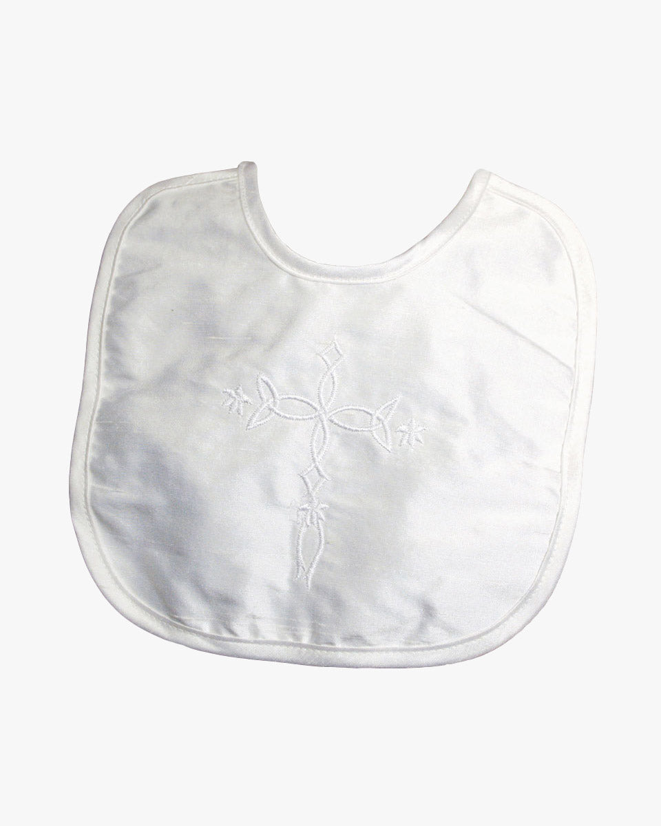 Silk Dupioni Christening Bib with Embroidered Cross