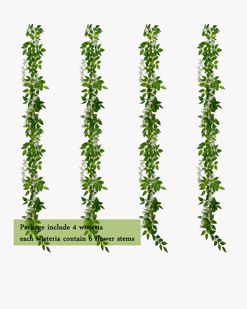 4 Strands of 25.6 Feet Artificial Wisteria Vine Garland Foliage String for Home Decor and DIY Indoor-Outdoor Party