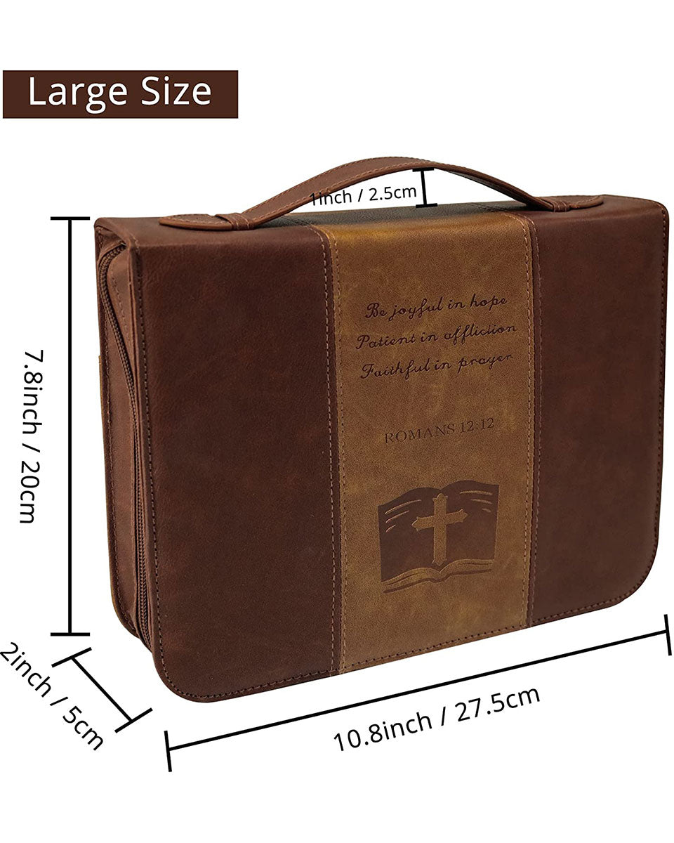 Vintage Brown PU Leather Durable Zipper Bible Bag Carrying Case Large Size