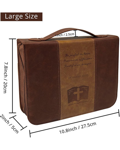 Vintage Brown PU Leather Durable Zipper Bible Bag Carrying Case Large Size