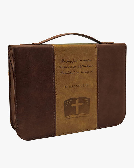 Vintage Brown PU Leather Durable Zipper Bible Bag Carrying Case Large Size
