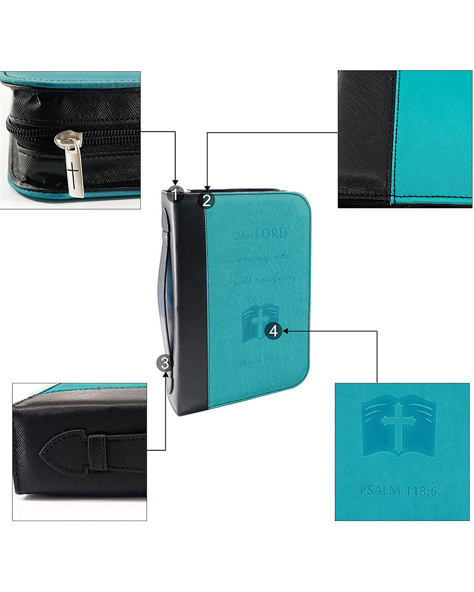 Blue PU Leather Durable Zipper Bible Bag Carrying Case