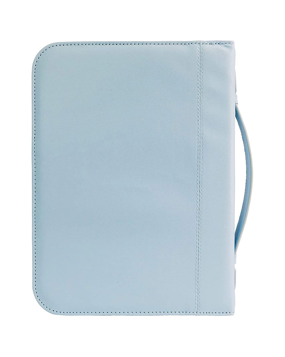 Baby Blue Floral PU Leather Durable Zipper Bible Bag Carrying Case