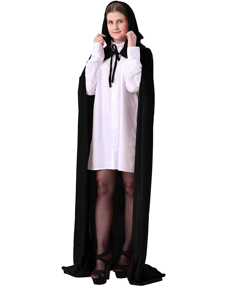 Unisex Fancy Full Length Hooded Velvet Cloak for Halloween Dress Cosplay