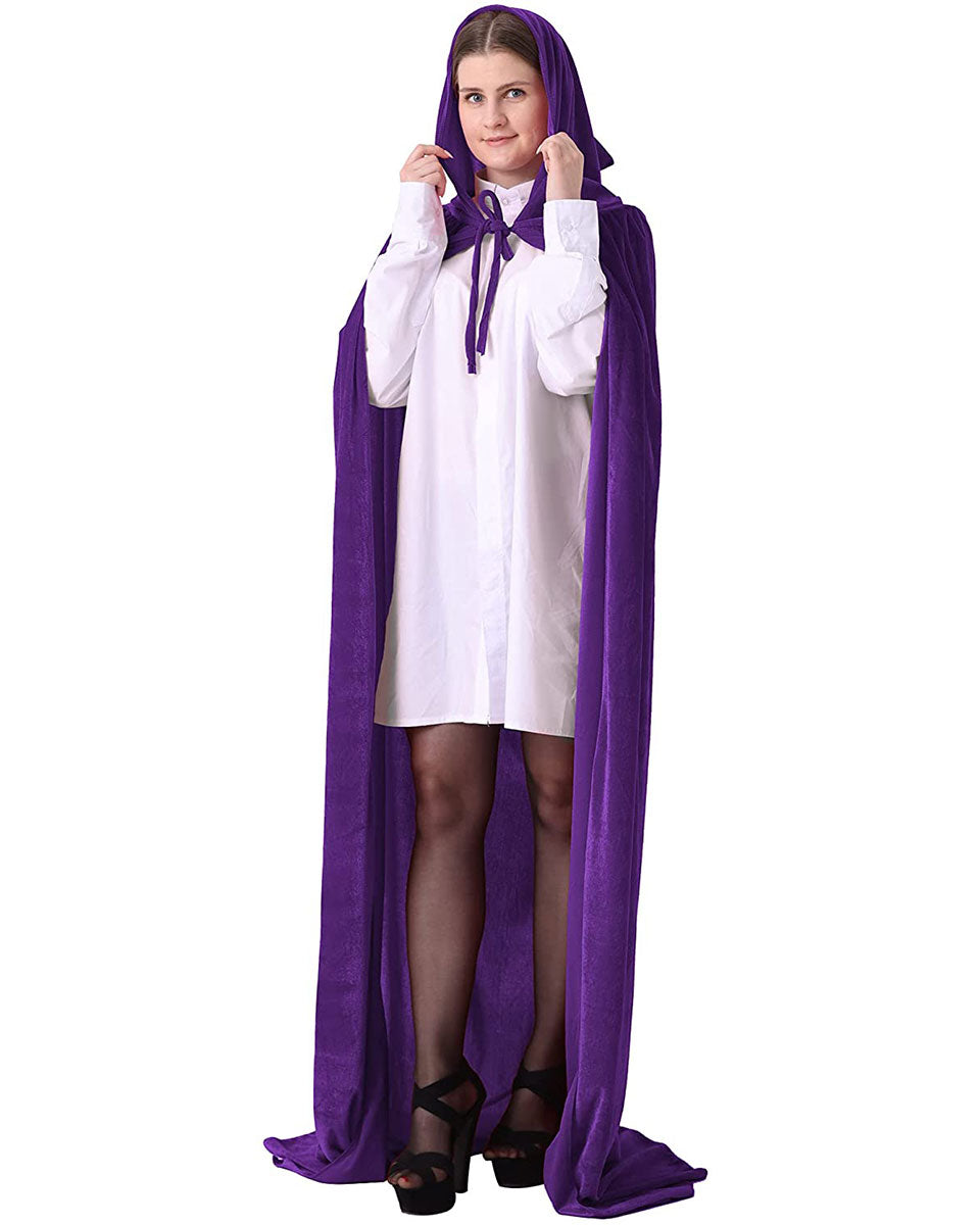 Unisex Fancy Full Length Hooded Velvet Cloak for Halloween Dress Cosplay