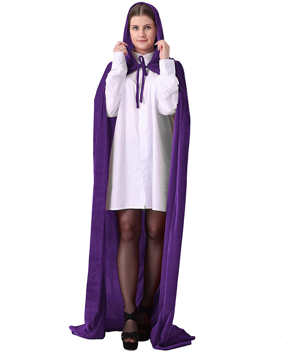 Unisex Fancy Full Length Hooded Velvet Cloak for Halloween Dress Cosplay