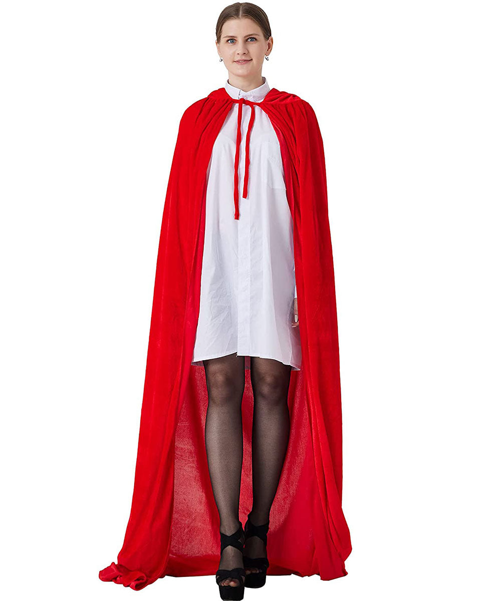 Unisex Fancy Full Length Hooded Velvet Cloak for Halloween Dress Cosplay