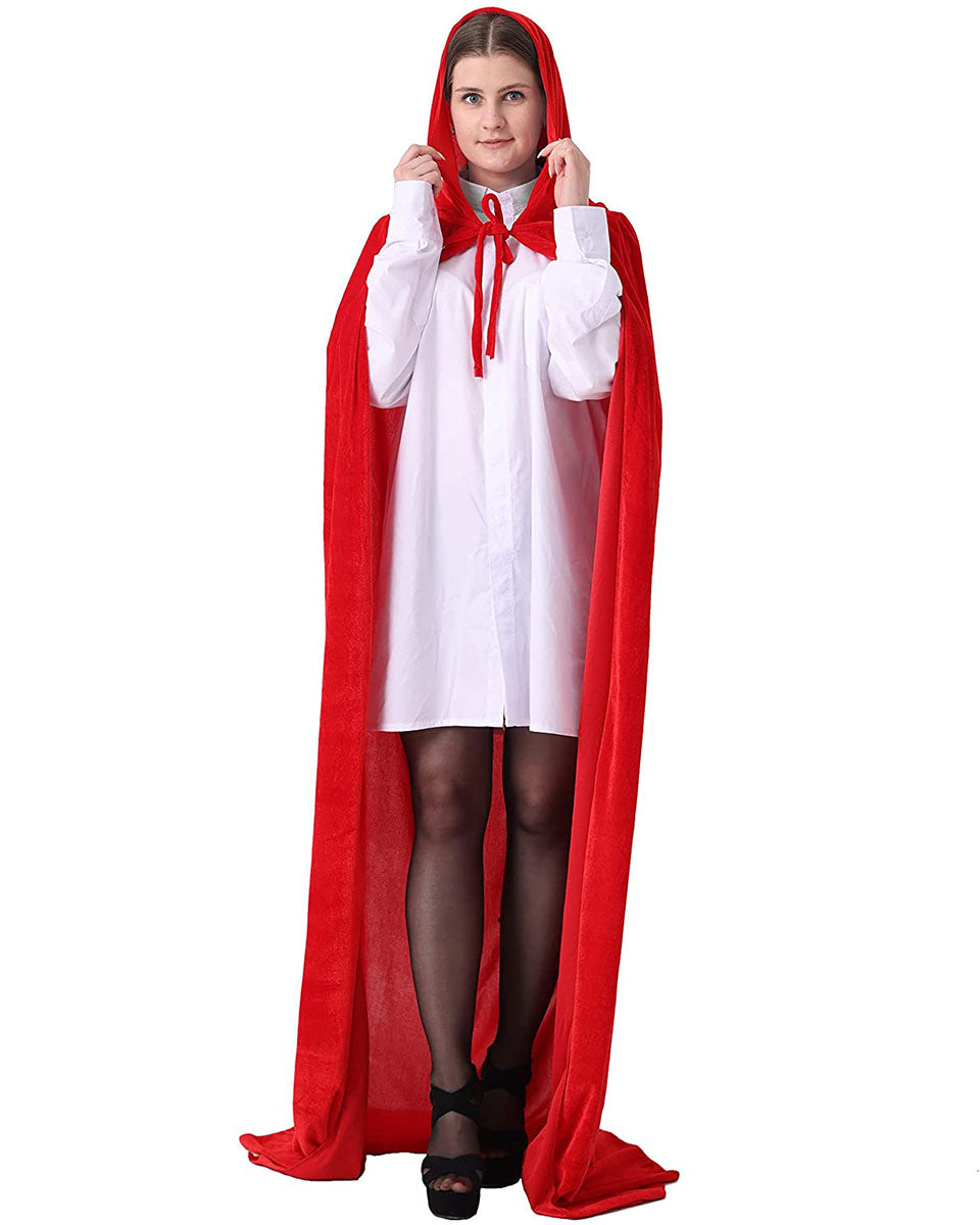 Unisex Fancy Full Length Hooded Velvet Cloak for Halloween Dress Cosplay