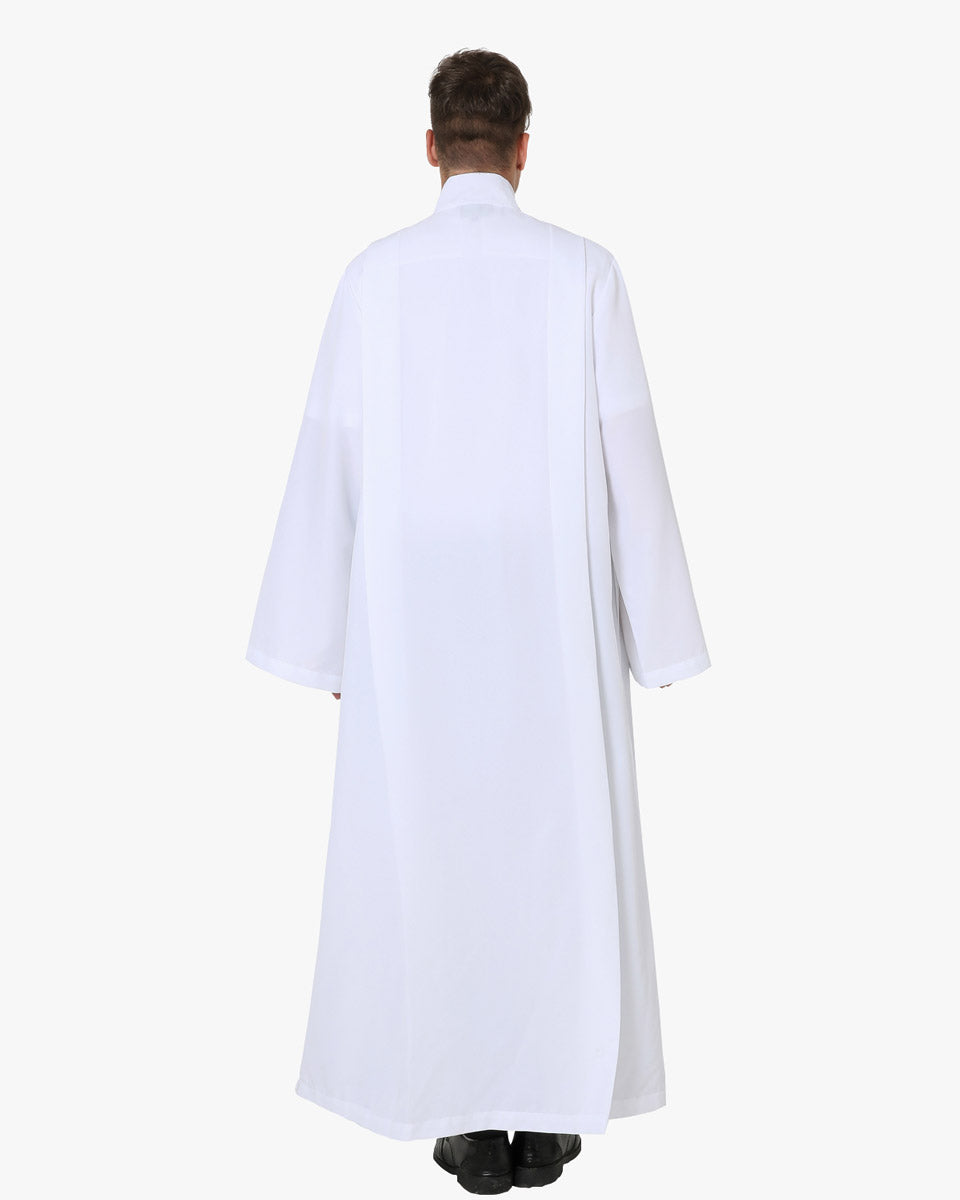 Front Wrap White Clergy Cassock Alb with Cotton Cincture