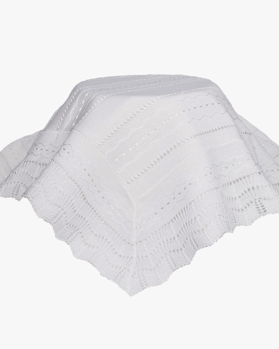 White Knit Baby Christening Shawl for Baptism