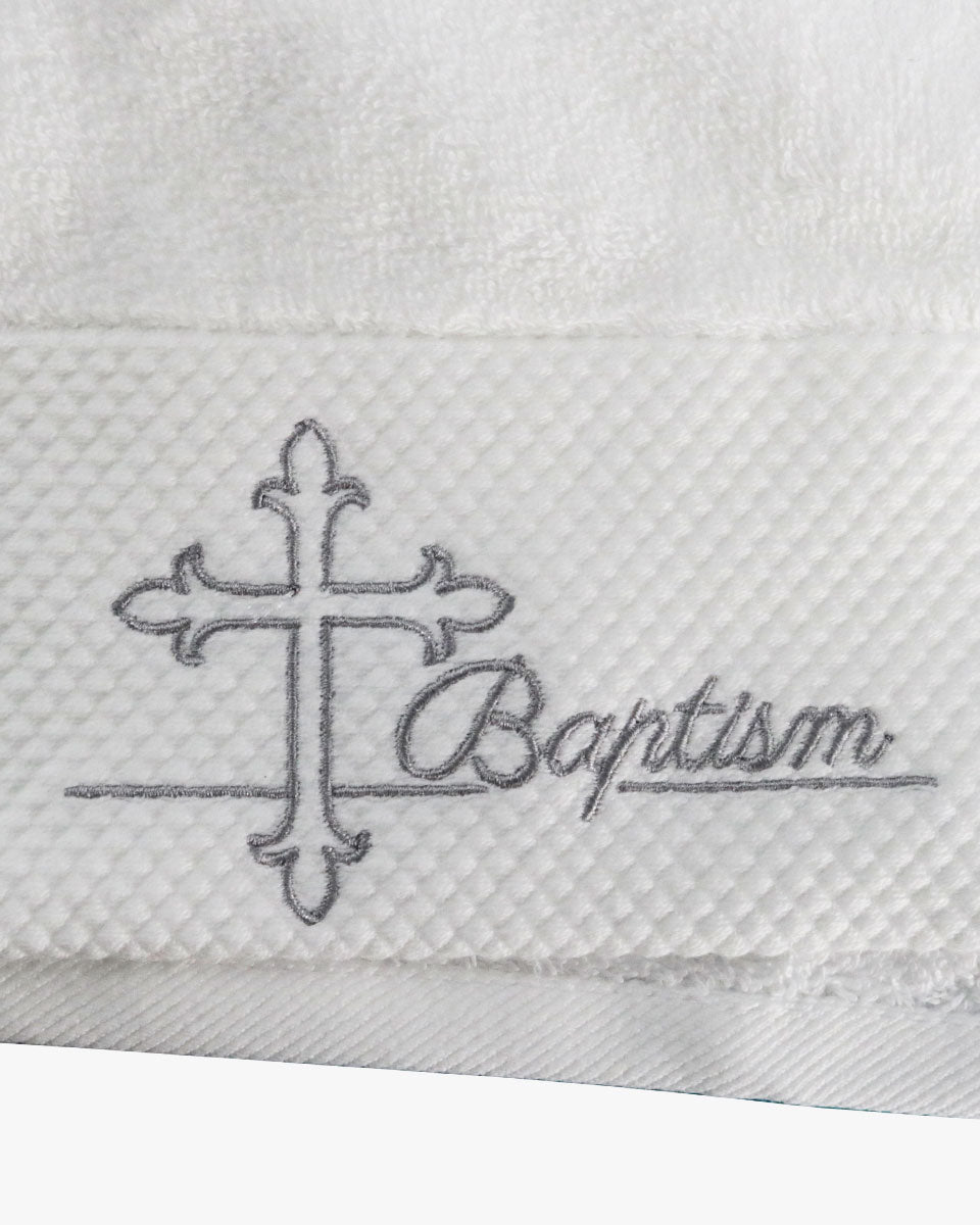 White Baptismal Cotton Towel with Silver Embroidered Cross - Pack of 2