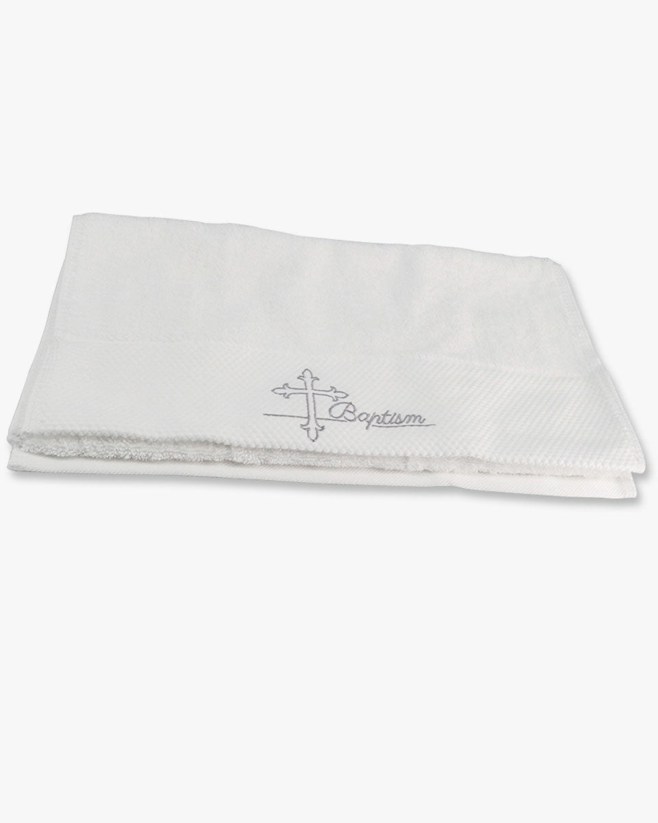 White Baptismal Cotton Towel with Silver Embroidered Cross - Pack of 2