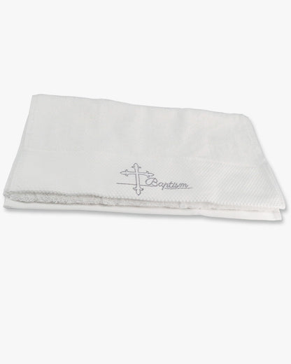 White Baptismal Cotton Towel with Silver Embroidered Cross - Pack of 2