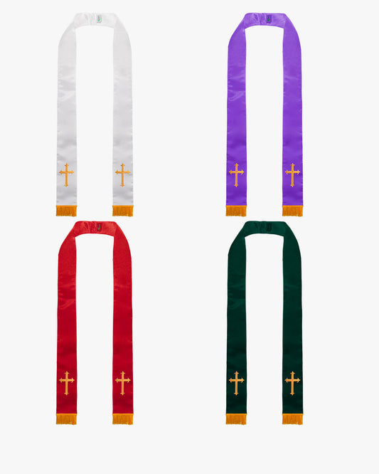 Clergy Stoles with Embroidery Cross - 5 Colors Available