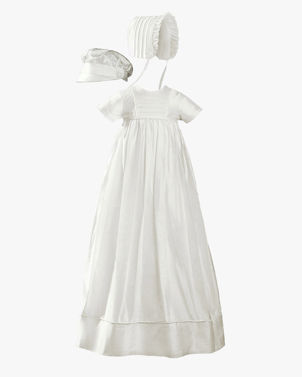 Short Sleeve Silk Dupioni Christening Gown