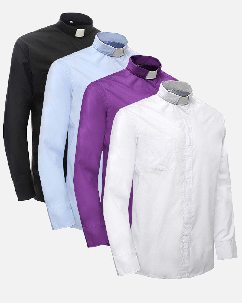 *BUY 3 GET 1 FREE* Men's Long-sleeved Tab Collar Clergy Shirt