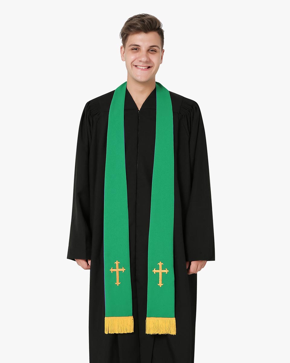 Reversible Clergy Stole with Cross - 5 Color Combinations Available