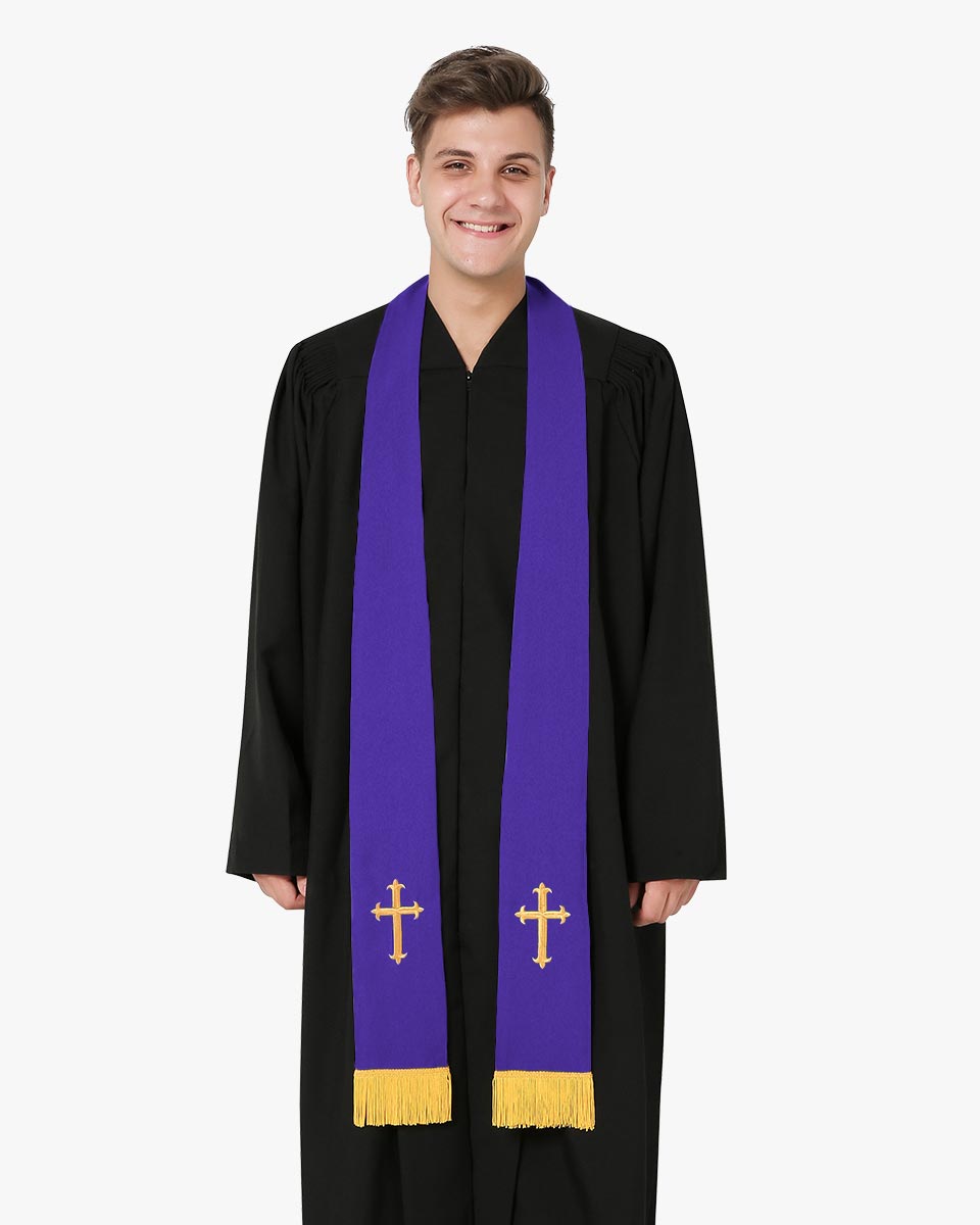 Reversible Clergy Stole with Cross - 5 Color Combinations Available