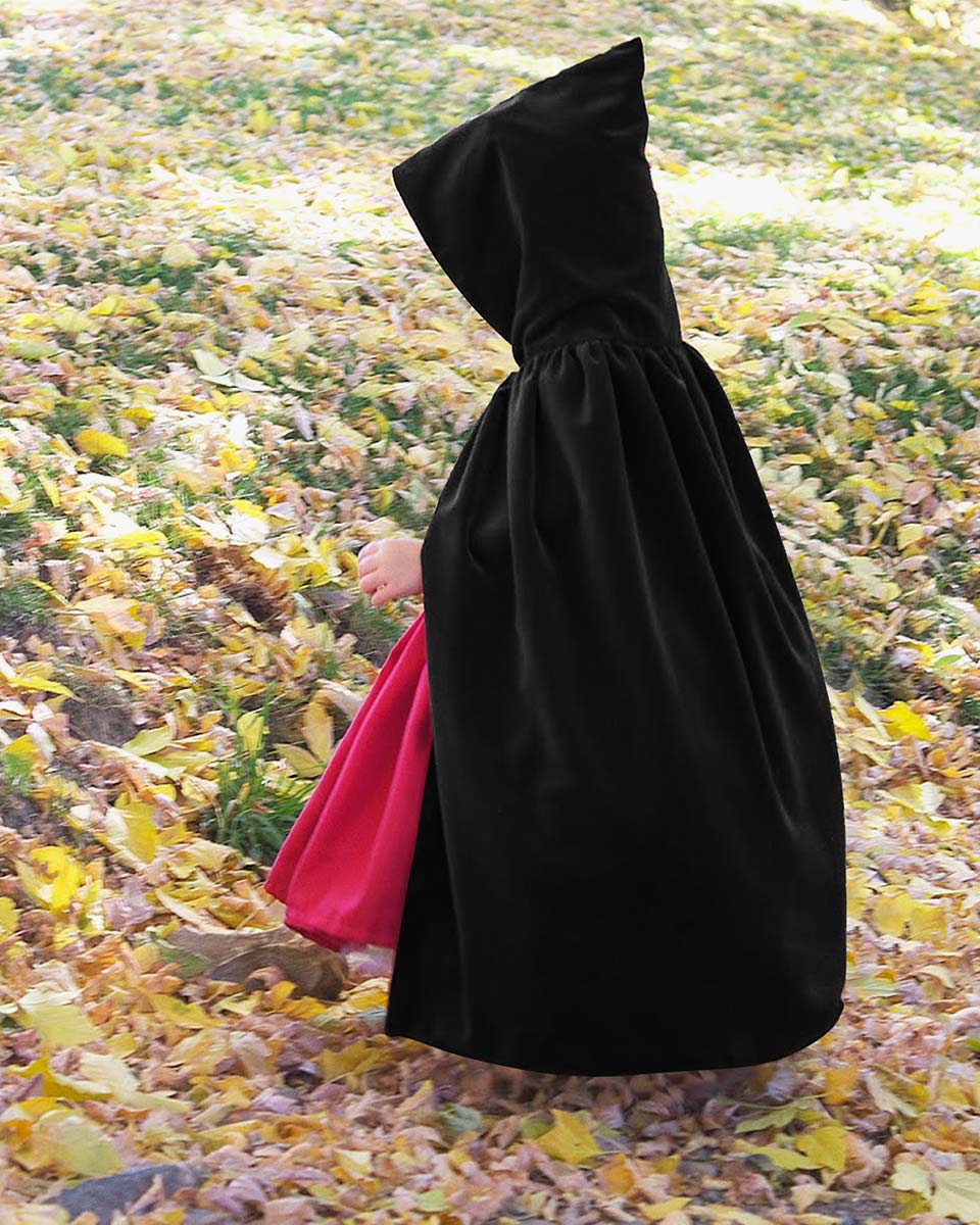 Unisex Fancy Full Length Kids Hooded Velvet Cloak for Halloween Dress Cosplay