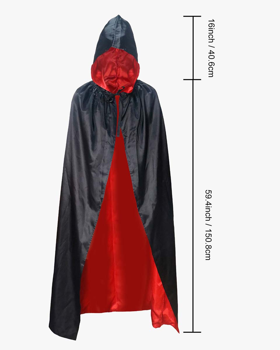 Unisex Fancy Full Length Black-red Reversible Hooded Cloak for Halloween Dress Cosplay