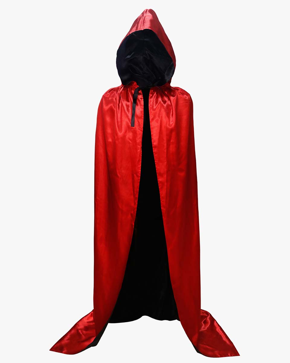 Unisex Fancy Full Length Black-red Reversible Hooded Cloak for Halloween Dress Cosplay