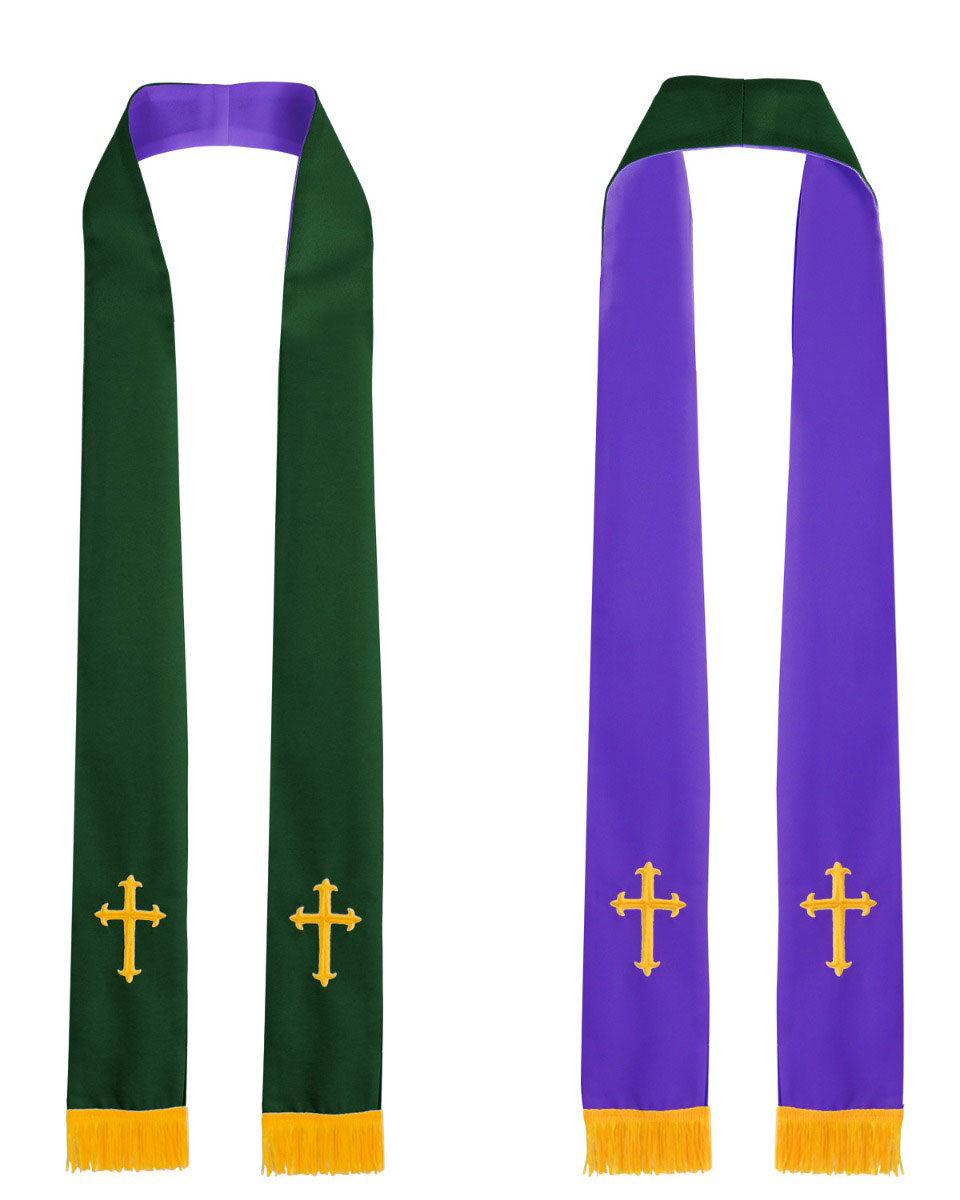 Reversible Clergy Stole with Cross - 5 Color Combinations Available