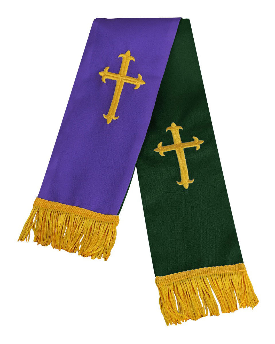 Reversible Clergy Stole with Cross - 5 Color Combinations Available