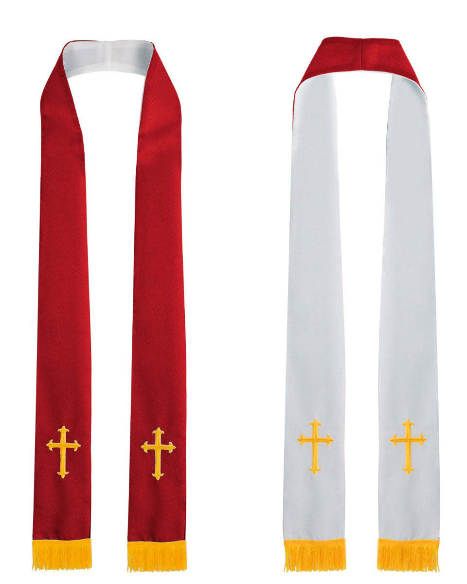 Reversible Clergy Stole with Cross - 5 Color Combinations Available