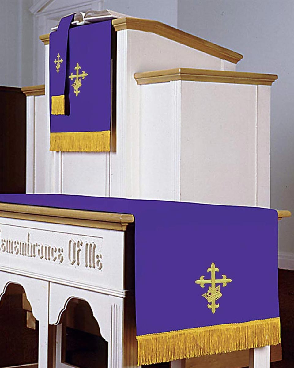 Reversible Paraments with Embroidered Cross IHS - Green/Purple