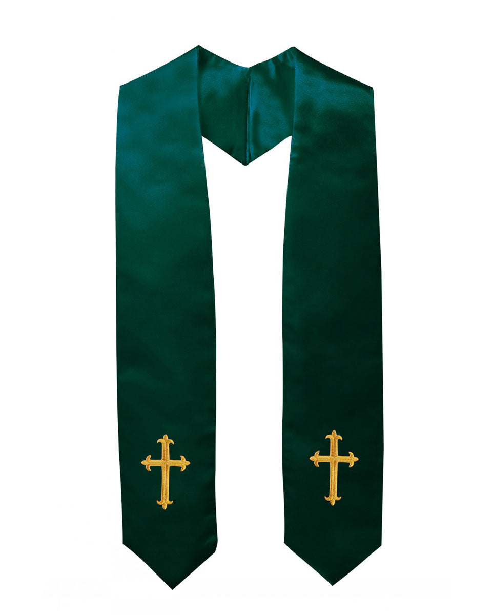 Traditional Choir Stole with Embroidery Cross - 5 Colors Available