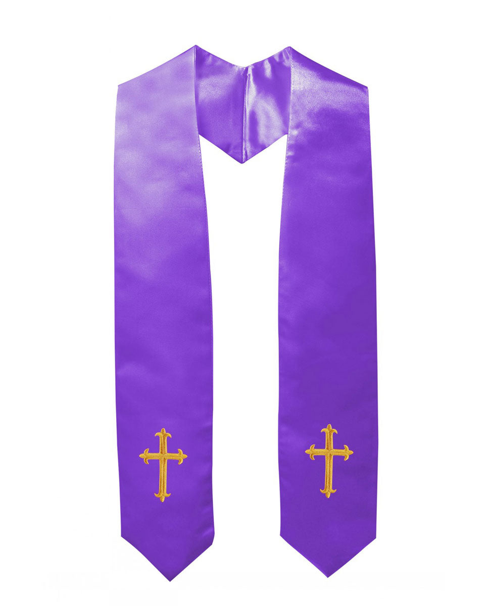 Traditional Choir Stole with Embroidery Cross - 5 Colors Available