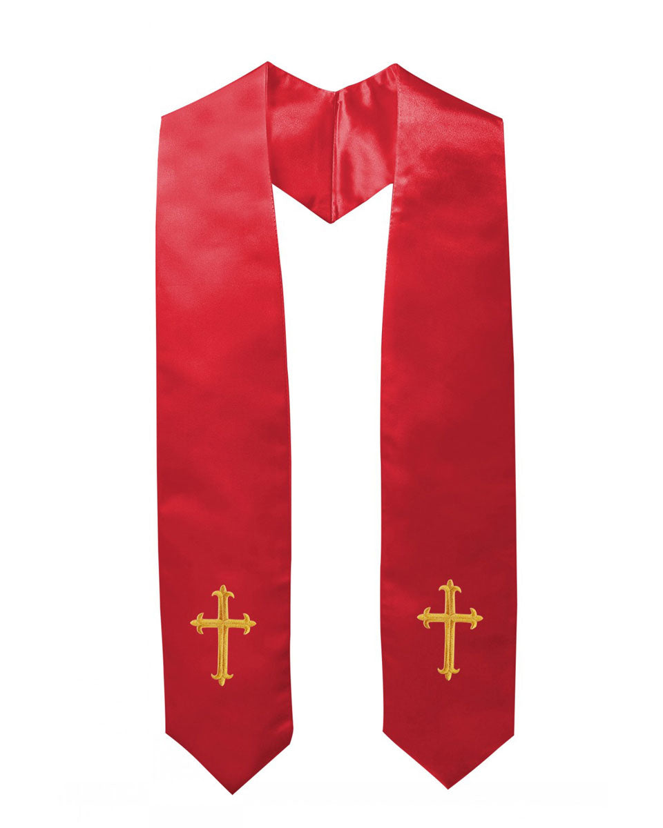 Traditional Choir Stole with Embroidery Cross - 5 Colors Available