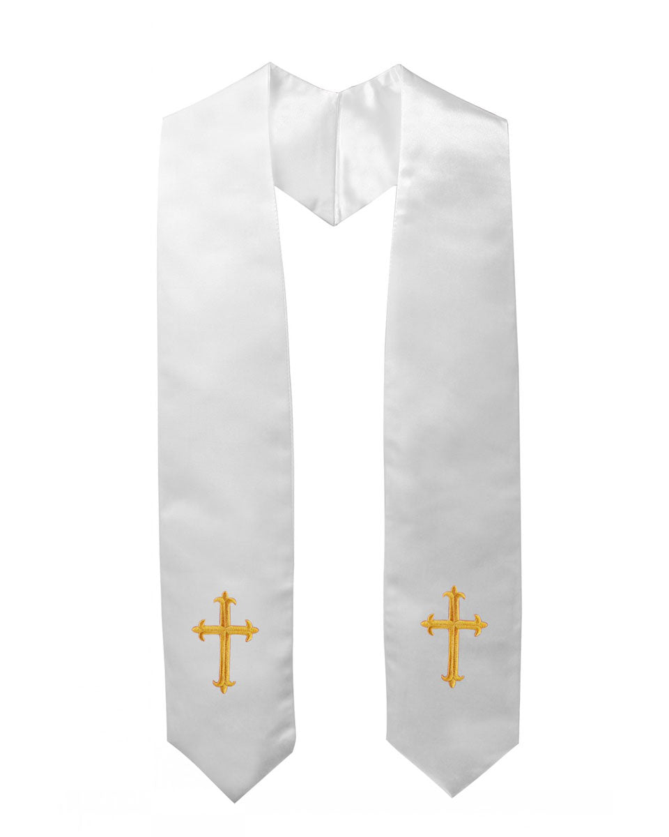 Traditional Choir Stole with Embroidery Cross - 5 Colors Available