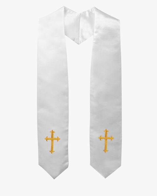 Traditional Choir Stole with Embroidery Cross - 5 Colors Available