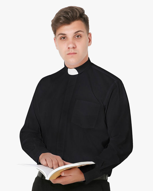 Men's Long-sleeved Tab Collar Clergy Shirt - 5 Colors Available